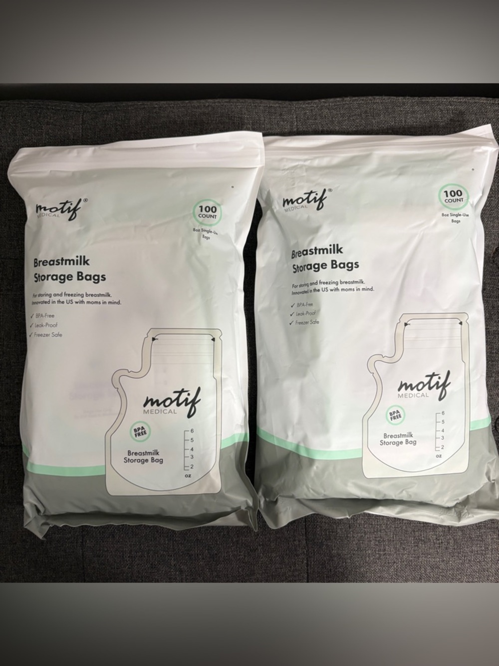 Motif Breastmilk Storage Bags (6 oz, 100 Count) Set of 2